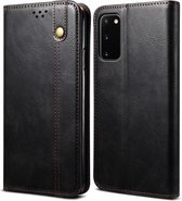 Voor Samsung Galaxy S20 FE Simple Wax Crazy Horse Texture Horizontale flip lederen tas met kaartsleuven en portemonnee (zwart)
