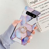 Voor Galaxy S10 Plus Plating Kleurrijk Geometrisch Patroon Mozaïek Marmer TPU Mobiele Telefoon Case Strass Stand Ring (Paars PR4)