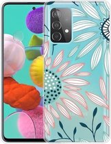 Voor Samsung Galaxy A52 5G gekleurd tekeningpatroon zeer transparant TPU beschermhoes (roze groene bloem)