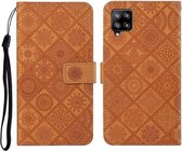 Voor Samsung Galaxy A12 etnische stijl reliëf patroon horizontale flip lederen tas met houder & kaartsleuven & portemonnee & lanyard (bruin)
