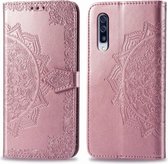 Voor Galaxy A50s Halverwege Mandala Embossing Patroon Horizontale Flip Leren Case met Houder & Kaartsleuven & Portemonnee & Lanyard (Rose Goud)