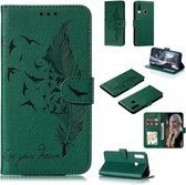Voor Galaxy A20s Feather Pattern Litchi Texture Horizontale Flip Leren Case met Houder & Portemonnee & Kaartsleuven (Groen)