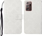 Voor Samsung Galaxy Note20 Ultra etnische stijl reliëf patroon horizontale flip lederen tas met houder & kaartsleuven & portemonnee & lanyard (wit)