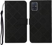 Voor Samsung Galaxy A71 etnische stijl reliëf patroon horizontale flip lederen tas met houder & kaartsleuven & portemonnee & lanyard (zwart)