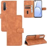 Voor OPPO Realme X50 / X50 5G Effen Kleur Huidgevoel Magnetische Gesp Horizontale Flip Kalf Textuur PU Lederen Case met Houder & Kaartsleuven & Portemonnee (Bruin)