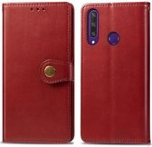 Voor Huawei Y6P retro effen kleur lederen gesp telefoonhoes met lanyard & fotolijst & kaartsleuf & portemonnee & standaardfunctie (rood)