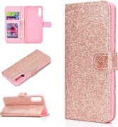 Voor Samsung Galaxy A50 Glitterpoeder Horizontaal Flip Leren Case met Kaartsleuven & Houder & Fotolijst & Portemonnee (Rose Goud)