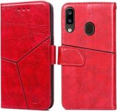 Voor Samsung Galaxy A20 Geometrische stiksels Horizontale flip TPU + PU lederen tas met houder & kaartsleuven en portemonnee (rood)