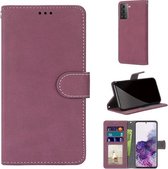 Voor Samsung Galaxy S21 Plus 5G Retro Frosted Horizontale Flip PU lederen tas met houder & kaartsleuven & portemonnee & fotolijst (Rose Red)