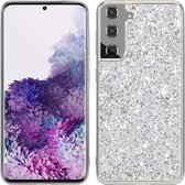 Voor Samsung Galaxy S21 Plus 5G glitter poeder schokbestendig TPU beschermhoes (zilver)