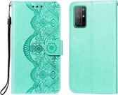 Voor Huawei Honor 30S Flower Vine Embossing Pattern Horizontale Flip Leather Case met Card Slot & Holder & Wallet & Lanyard (Green)