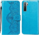 Voor Huawei nova 7 SE Flower Vine Embossing Pattern Horizontale Flip Leather Case met Card Slot & Holder & Wallet & Lanyard (Blue)