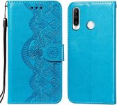 Voor Huawei P30 Lite / nova 4e Flower Vine Embossing Pattern Horizontale Flip Leather Case met Card Slot & Holder & Wallet & Lanyard (Blue)
