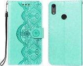 Voor Huawei Honor 8A / Y6 (2019) Flower Vine Embossing Pattern Horizontale Flip Leather Case met Card Slot & Holder & Wallet & Lanyard (Green)