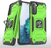 Voor Samsung Galaxy S21 5G magnetisch pantser schokbestendig TPU + pc-hoesje met metalen ringhouder (groen)