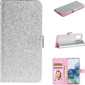 Voor Samsung Galaxy Note20 Glitter Poeder Horizontale Flip Leren Case met Kaartsleuven & Houder & Fotolijst & Portemonnee & Lanyard (Zilver)