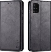 Voor Samsung Galaxy A71 5G AZNS Retro Textuur Magnetische Horizontale Flip PU Leather Case met Houder & Kaartsleuven & Fotolijst (Zwart)