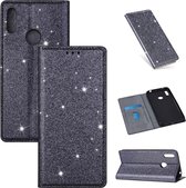 Voor Huawei Y7 (2019) Ultradunne Glitter Magnetische Horizontale Flip Leren Case met Houder & Kaartsleuven (Grijs)