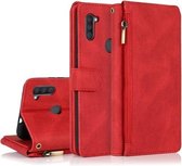 Voor Samsung Galaxy A11 Skin-feel Crazy Horse Texture Rits Portemonnee Tas Horizontale Flip Leren Case met Houder & Kaartsleuven & Portemonnee & Lanyard (Rood)