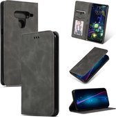 Retro Skin Feel Business Magnetische Horizontale Leren Flip Case voor LG V50 & LG V50 ThinQ (Donkergrijs)