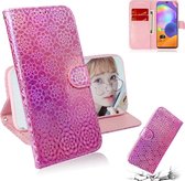 Voor Galaxy A31 effen kleur kleurrijke magnetische gesp horizontale flip pu lederen case met houder & kaartsleuven & portemonnee & lanyard (roze)