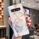 Marble Strip TPU-beschermhoes voor de achterkant van de Galaxy S10, met houder (goud)