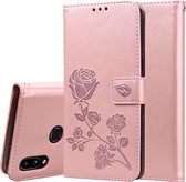 Voor Galaxy A10s Rose reliÃ«f horizontaal Flip PU lederen tas, met houder & kaartsleuven & portemonnee (Rose Gold)