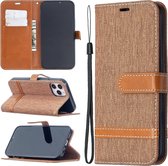 Voor iPhone 12 Pro / Max Kleuraanpassing Denim Textuur Horizontale Flip Leren Case met Houder & Kaartsleuven & Portemonnee & Lanyard (Bruin)