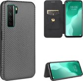 Voor Huawei nova 7 SE / P40 Lite 5G Koolstofvezel Textuur Magnetische Horizontale Flip TPU + PC + PU Leather Case met Card Slot (Zwart)