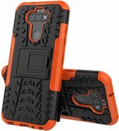 Voor LG K31 Tyre Texture Shockproof TPU + PC beschermhoes met houder (oranje)