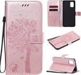 Voor Samsung Galaxy A71 5G Tree & Cat reliÃ«fpatroon Horizontale flip lederen tas met houder & kaartsleuven & portemonnee en lanyard (rose goud)