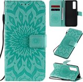 Voor Huawei Nova 7 5G reliÃ«f zonnebloempatroon horizontale flip PU lederen tas met houder & kaartsleuven & portemonnee & lanyard (groen)