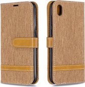 Kleurafstemming Denim Texture Leather Case voor Huawei Y5 (2019), met houder & kaartsleuven & portemonnee & lanyard (bruin)