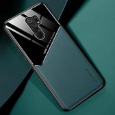 Voor Xiaomi Redmi 9 All-inclusive lederen + organische glazen telefoonhoes met metalen ijzeren plaat (donkergroen)