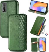 Voor Huawei Honor 10 X Lite Cubic Grid Pressed Horizontal Flip Magnetic PU Leather Case met houder & kaartsleuven & portemonnee (groen)