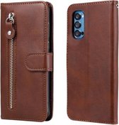 Voor OPPO Reno4 Pro 5G Mode Kalfs Textuur Rits Horizontale Flip Leren Case met Houder & Kaartsleuven & Portemonnee (Bruin)