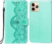 Flower Vine Embossing Pattern Horizontale Flip Leather Case met Card Slot & Holder & Wallet & Lanyard Voor iPhone 11 Pro Max (Green)