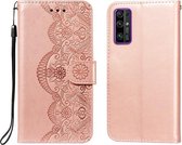 Voor Huawei Honor 30 Flower Vine Embossing Pattern Horizontale Flip Leather Case met Card Slot & Holder & Wallet & Lanyard (Rose Gold)