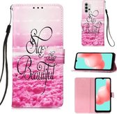 Voor Samsung Galaxy A32 5G 3D Schilderen Horizontale Flip Leren Case met Houder & Kaartsleuf & Portemonnee & Lanyard (Roze Wolken)