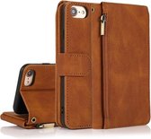 Skin-feel Crazy Horse Texture Rits Portemonnee Tas Horizontale Flip Leren Case met Houder & Kaartsleuven & Portemonnee & Lanyard Voor iPhone 6 (Bruin)