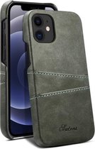 Kalfs textuur achterkant beschermhoes met kaartsleuven voor iPhone 12/12 Pro (grijs)