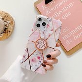 Galvaniserend stikpatroon Zachte TPU-beschermhoes met roségouden standaardringhouder voor iPhone 12 Pro Max (stiksels van roze bloemen)