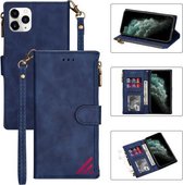 Rits Multi-kaartsleuven Horizontale flip PU lederen tas met houder & kaartsleuven & portemonnee & lanyard & fotolijst voor iPhone 12 mini (blauw)