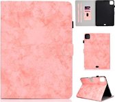 Voor iPad Air 2020 10.9 Marmer Stijl Doek Textuur Lederen Case met Beugel & Kaartsleuf & Pen Slot & Anti slip Strip (Roze)