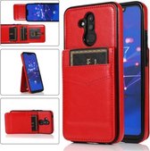 Voor Huawei Mate 20 Lite effen kleur PC + TPU beschermhoes met houder en kaartsleuven (rood)