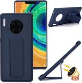 Voor Huawei Mate 30 schokbestendige pc + TPU beschermhoes met polsband en houder (marineblauw)