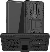 Voor Nokia 2.4 Tyre Texture Shockproof TPU + PC beschermhoes met houder (zwart)