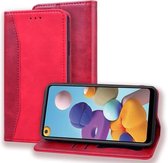 Voor Samsung Galaxy A21 Business Stitching Horizontale flip lederen tas met dubbele vouw & beugel & kaartsleuven & fotolijst & portemonnee (rood)