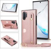 Voor Samsung Galaxy Note 10 Pro polsband PU + TPU schokbestendige beschermhoes met crossbody lanyard & houder & kaartsleuf (rose goud)