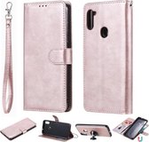 Voor Samsung Galaxy M11 / A11 2 in 1 effen kleur afneembare PU lederen tas met kaartsleuven & magnetische houder & fotolijst & portemonnee & riem (rose goud)